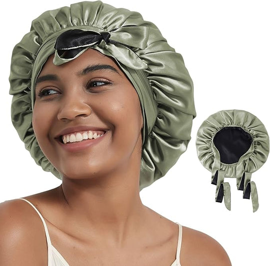 Hat Hut Double-Lined Reversible Silky Satin Bonnet with Tie Band