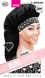 Qfitt Satin Pearl & Rhinestone Bling Bonnet