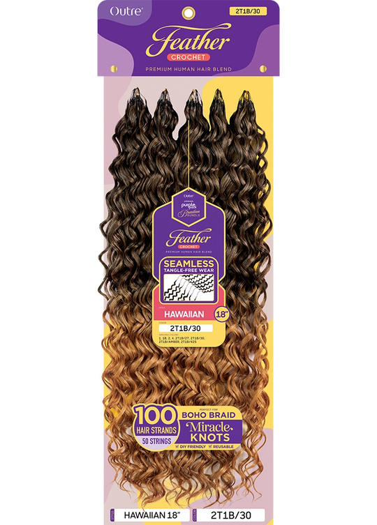 Outre Purple Pack Premium Human Hair Blend Feather Crochet Hawaiian